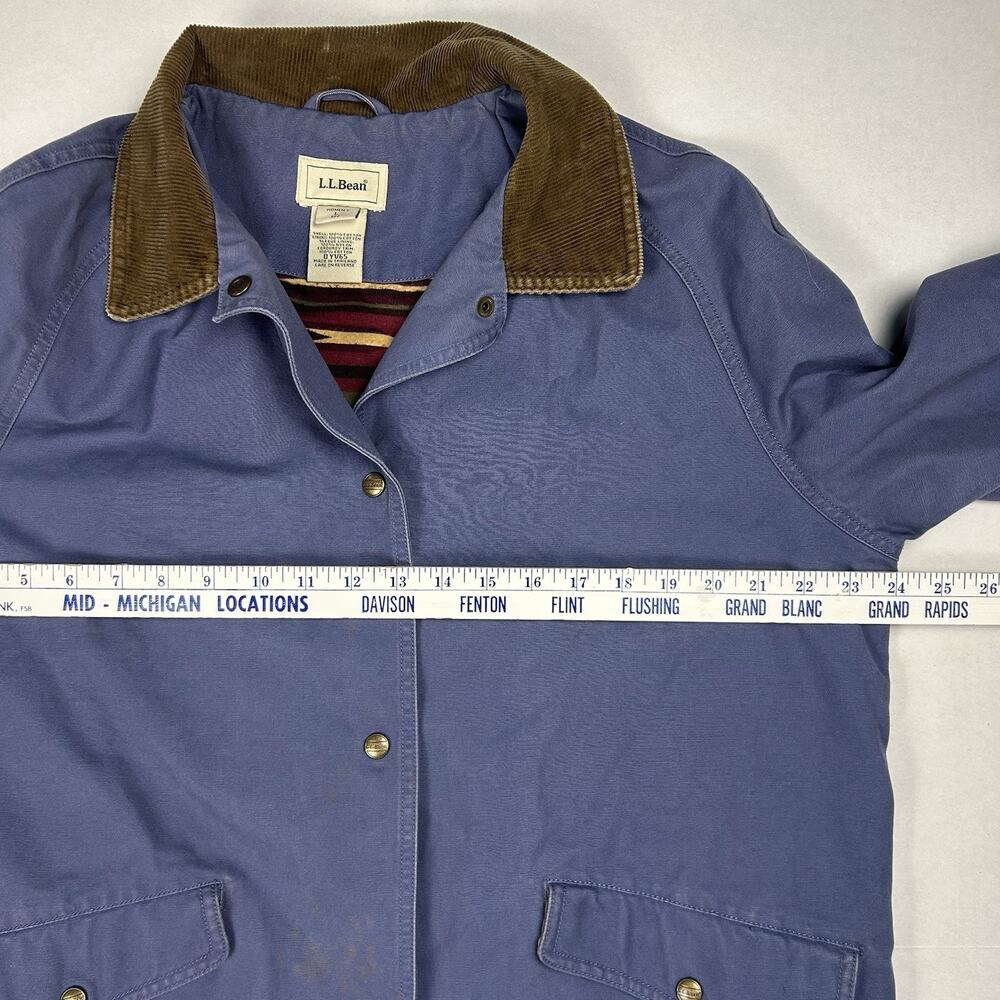 LL Bean Chore Duster Coat Womens Large Blue Canvas Barn Jacket Aztec Lined - Picture 10 of 14